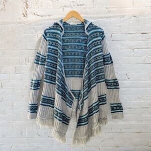 Revolve LAmade Women Knit Fringe Wool Cardigan Gray blue Medium Western Bohemian